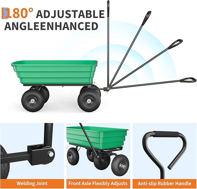 All-Terrain Garden Dump Cart with Removable Bed | 1200Lb Heavy Duty Utility Wagon for Yard Work | 180° Pivoting Handle for Easy Control | Hauls Soil, Plants, Tools with Ease