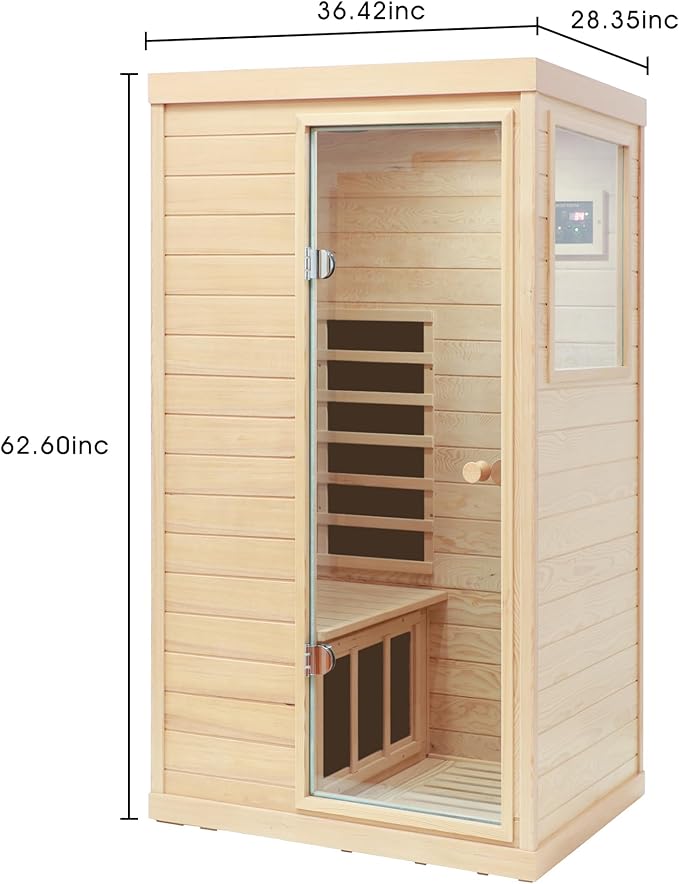 Infrared Sauna Single Hemlock Mini Far Infrared Sauna Box for Home on The Right with LCD Display, Bluetooth Audio, Natural