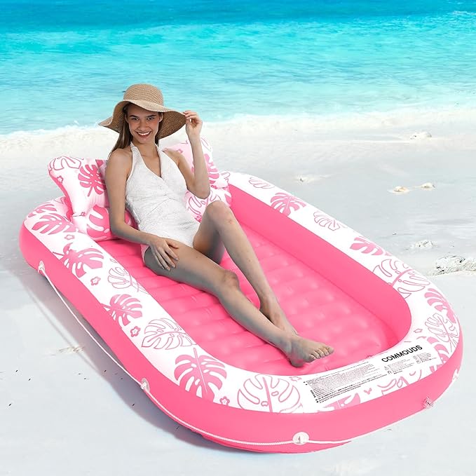 Inflatable Tanning Pool Lounger Float with Cervical Pillow - Pool Floats Adult for Sunbathing, Backyard, Pool Party - Inflate Ball Pit for Babies - Kids Swimming Pool Bed
