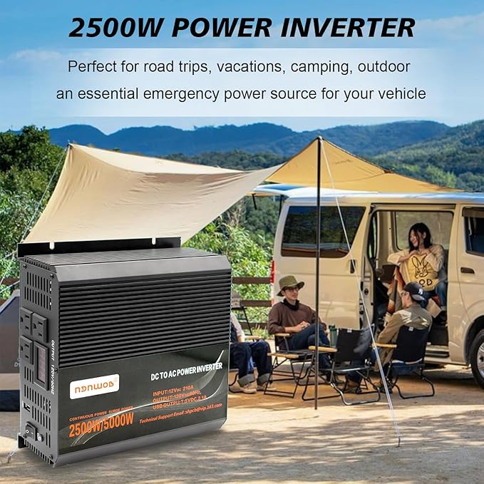 2500 watt Inverter Modified Wave car Power Inverter for car Vehicles Truck Camper Solar Panel 12v to 110v /120V Power Converter Adapter with Clamps 2500 watt