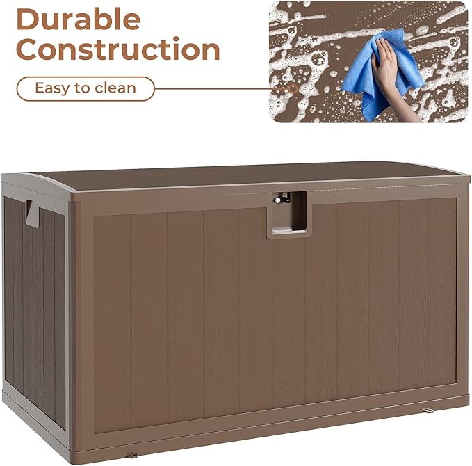 130 gal Brown Resin Deck Box, Outdoor Storage Box Waterproof Lockable, Patio Deck Box For Package Delivery, Outside Storage Box Container for Furniture Cushions, Garden Tools, Pool Accessories