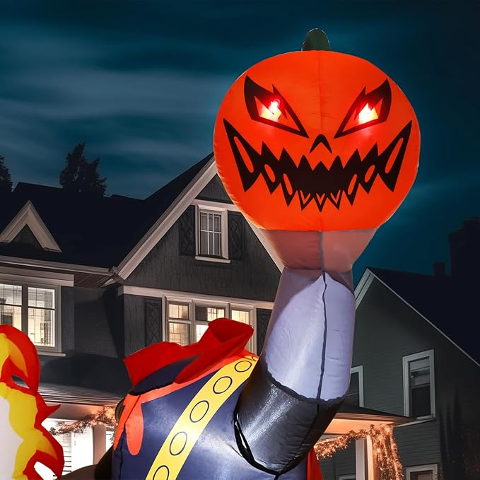 WBHome 9 Ft Halloween Inflatable Headless Horseman Outdoor Decorations, Day of The Dead Blow Up Yard Decor with Built-in LED Light (Plug in) for Lawn Home Dia de Los Muertos Party Indoor Outdoor