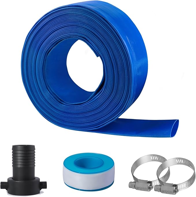Eastrans 2 in x 50 ft Pool Backwash Hose Kit with Female NPT Adapter,Heavy Duty Discharge Pump Hose for Swimming Pool,Reinforced Pool Drain Hose with 2 Clamps and Thread Seal Tape,6 Bar