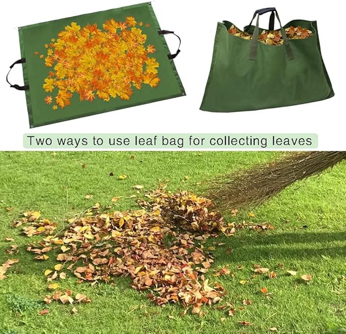 Leaf Bag for Collecting Leaves Reusable Garden Yard Waterproof 2 IN 1 Leaf Tarp Waste Bags Trash Canvas Heavy Duty Storage Lawn Container Collapsible with Handles for Collecting Leaves