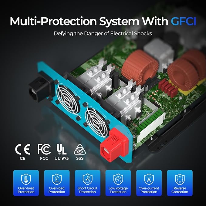 2000W Pure Sine Wave Power Inverter, 12V DC to 120V AC, 4000W Peak Power, 16.4FT Remote Controller, Solar/Car/RV Inverter for Emergency Backup, Off-Grid Living, Camping, Truck, Outdoor