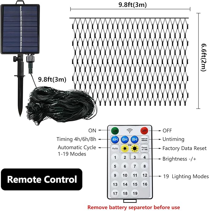 Solar Net Lights Outdoor Mesh Lights Christmas Decorations, 200LED String Tree Wrap Waterproof 19 Modes for Bushes, Fence,Garden, Shrubs,Trunk, Halloween,Xmas Decor (White, 9.8ft x 6.6ft)