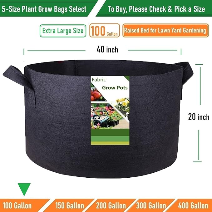 100 Gallon Large Raised Garden Bed Bag (40x20 inch) Big Garden Bag Sturdy Plant Grow Bag for Tomato,Potato Planter,Herb Veggies Planter Bag,Flower Bed,Yard Waste Bag,Lawn Debris Bag,Leaf Bag W/ Gloves