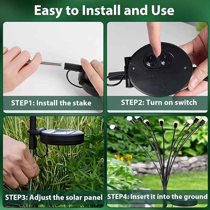 4-Pack Solar Garden Lights, 32 LED Solar Lights Outdoor for Garden Decor, Waterproof Firefly Light Outdoor (Sway by Wind), Swaying Light for Outside Yard Pathway Landscape Decorations (Warm White)