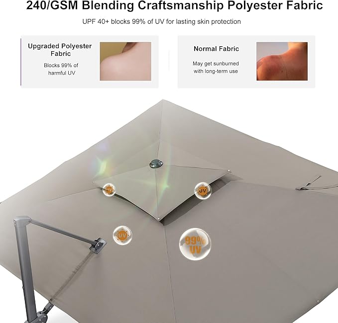 PURPLE LEAF 11 FT Cantilever Patio Umbrella Outdoor Umbrella with 280lbs Base Large Rectangular Windproof Offset Umbrella for Pool Deck Garden, Ash Mocha