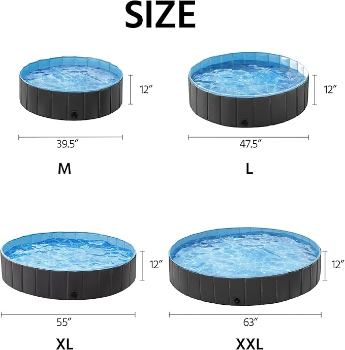 Yaheetech Foldable Dog Pool Collapsible Hard Plastic Dog Swimming Pool Portable Pet Pools Doggie Wading Pool Bath Tub for Puppy Small Medium Large Dogs, 63 x 12 Inches Black