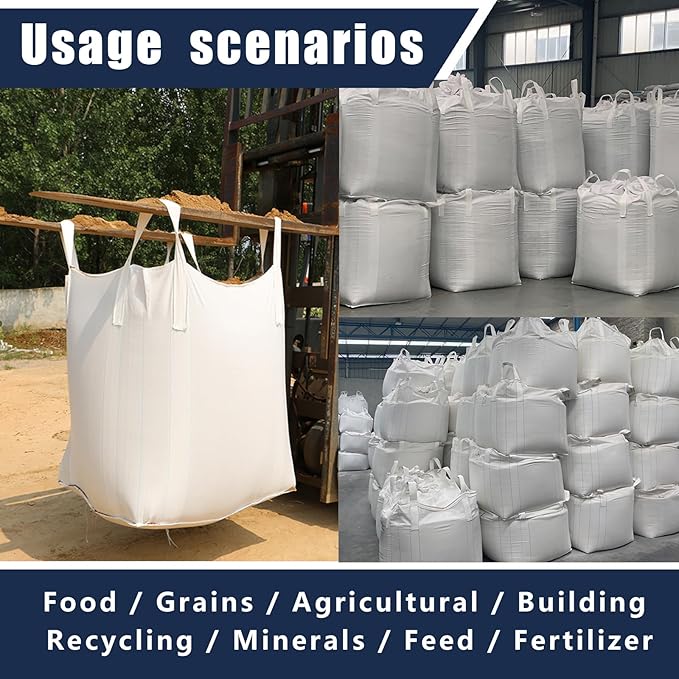 FIBC Bulk Bag - 2650 lbs Capacity, 39x39x39 inches, Polypropylene (PP), Open Top, White, Rectangular, Reusable, 1-Pack