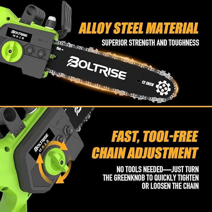 12 Inch Cordless Brushless Electric Chainsaw, 21V 4.0Ah Batteries & Auto Oiler Security Lock, 42 FT/S Powered Compact HandHeld Chain Saw, for Tree Trimming, Wood Cutting Garden, Pruning