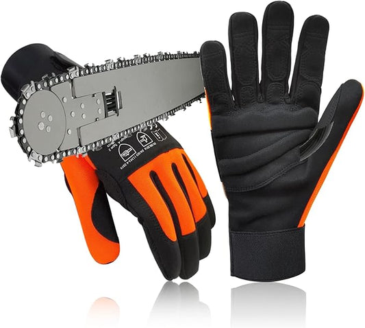 Chainsaw Gloves Saw Protection on Left Hand Back,EN ISO 11393-4,Cut-resistance Gloves Cow leather Palm