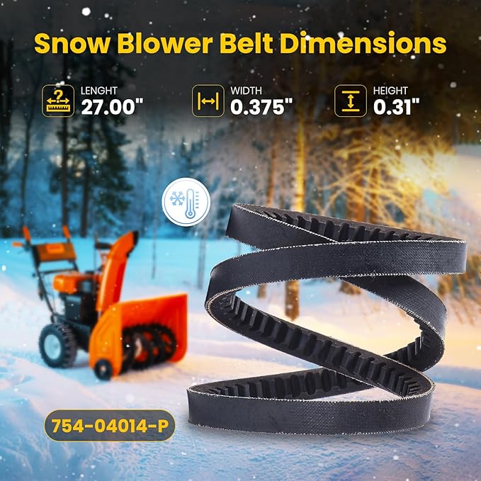 2-Pack 754-04014, 954-04014, 954-04013 Neoprene Rubber Snow Blower Belts for MTD, Replacement OEM Parts for Craftsman 247885500, 24788890 Auger Drive Belt, 3/8" x 27"