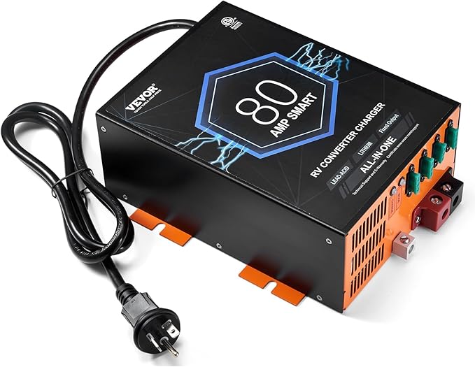 VEVOR RV Converter, 80 Amp, 110V AC to 12V DC RV Power Converter Battery Charger with 4 Stage Smart Charging 13V to 16.5V Adjustable Operating Range, Compatible with Lithium Lead Acid Battery, ETL