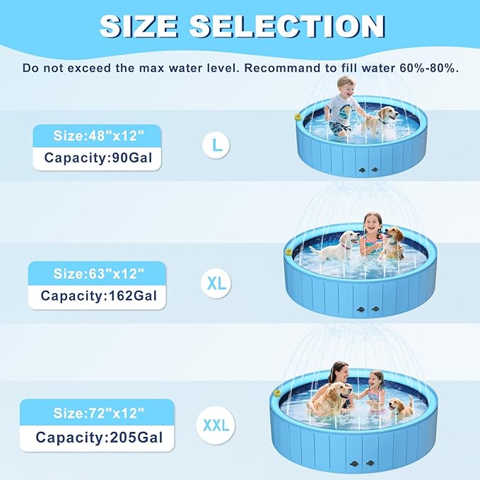 UCCY 2-in-1 Foldable Dog Pool for Large Dogs Hard Plastic Splash Sprinkler Kiddie Swimming Pool Non-Slip Portable Dog Bathtubs Collapsible Multi-Use Whelping Box Ball Pit Duck Pond Blue L-48"x12"