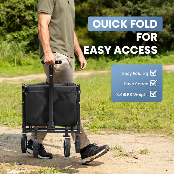 DUMOS Collapsible Wagon with Wheels, 176 lbs Wagons Carts Foldable Wagon Cart with Flexible Handle, Lightweight Portable Folding Utility Grocery Shopping Cart for Grocery Sports Garden Camping