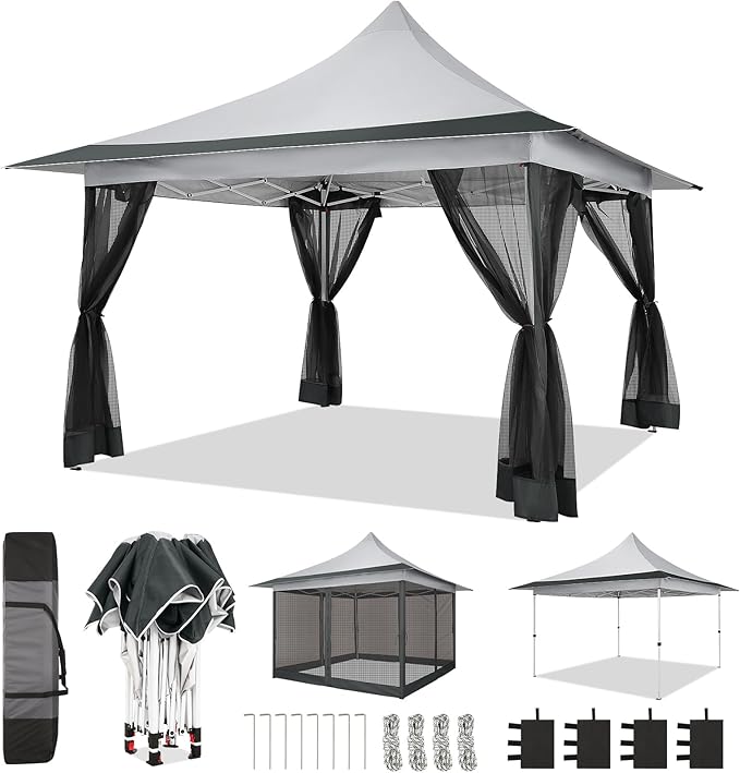 COBIZI 12x12 Pop up Canopy Gazebo on Clearance, Outdoor Canopy Tent with Mosquito Netting & Waterproof Roof Tent carpas para Patio Portable Gazebo for Backyard, Gray