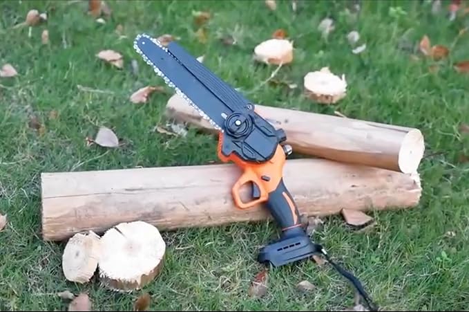 Upscale 8-Inch Cordless Mini Chainsaw – Brushless Motor, Lightweight 4 lbs, Safety Lock, 21V Power (Battery Not Included, Assembly Required)