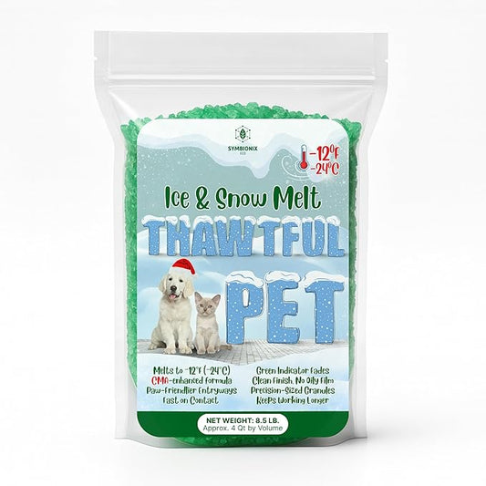 Thawtful Pet Safe Ice Melt – Pet Friendly Ice Melt, Snow Melt – Green Granules with CMA, Melts to −12°F (−24°C) - Driveway Salt & Sidewalk Salt for Ice (4 qt. - 8.5 lb.)