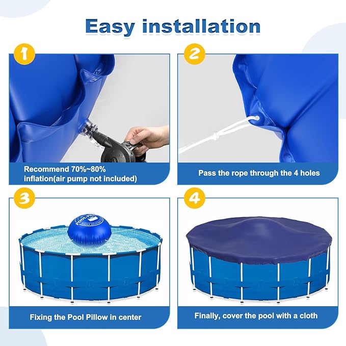5 FT Pool Pillows for Above Ground Pools with 59 Ft Rope, 0.5mm PVC Cold-Resistant for Closing Winter, Winterize Pool Closing Kit Winter Pool Cover Pillow No Leak