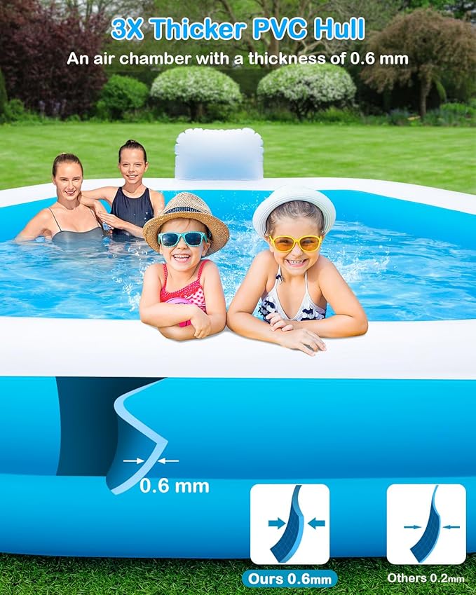 Inflatable Pool for Adults, 77" X 71" X 22" Large Blow Up Pool with Pump, Oversized Thickened Full Size Family Swimming Pools for Outdoor Backyard Summer Water Party Indoor Use