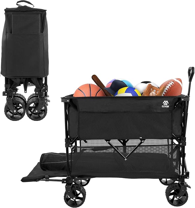 Elevon Collapsible Foldable Wagon, Grocery Beach Cart Large Capacity 450LBS, All Terrain Heavy Duty Cart with Wheels & Drink Holders, Collapsible Wagon Portable for Outdoor Beach Gardening Shopping