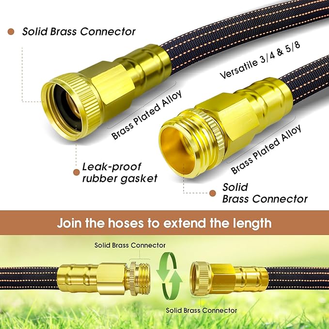 25FT Lightweight Flexible Garden Hose,Non-kink Hose,Solid Brass Fitting for Boats,RV Water Hose,Marine Washdown,Lawn,Garden,Leakproof TPE Hose(OrangeBlack,25FT)