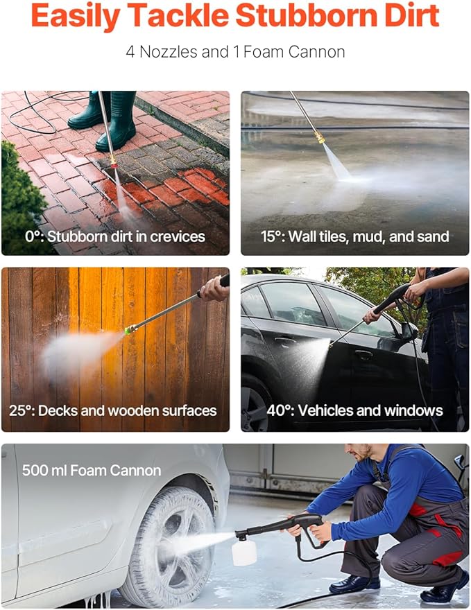 VEVOR Electric Pressure Washer, Max 4500 PSI and 3.2 GPM, High Power Pressure Cleaning Machine with 4 Quick Connect Nozzles and a Foam Cannon, Ideal for Cars/Fences/Driveways/Patios/Home Cleaning