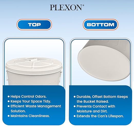 Plexon Large Metal Trash Can with Lid 20 Gallon, Decorative Outdoor Trash Can, Heavy Duty Galvanized Metal Bucket with Lid for Kitchen Garage Farmhouse, Beige