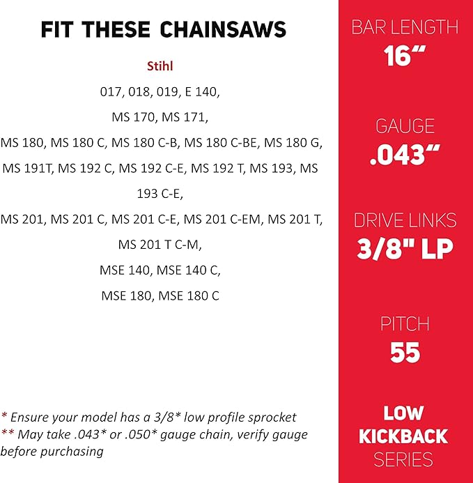 E & S 3 Pack 16 Inch Chainsaw Chain 3/8" LP Pitch .043" Gauge 55 Drive Links Semi-Chisel Chain Saw Chains for Husqvarna, Poulan, Craftsman, Greenworks and More Chainsaw Brands