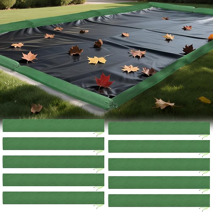 10pcs Inground Pool Cover Weights Sand Bags - 5ft No-Leaking & Weather-Resistant Silicone-Coated Canvas Tubes for Swimming Pools Close