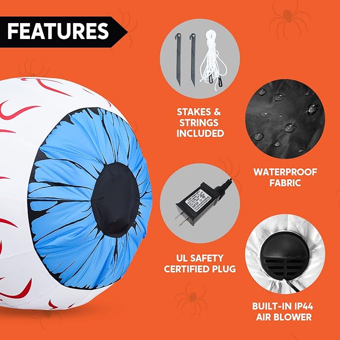 Joiedomi 3Ft Halloween Inflatable Large Set of Eyes, Light Up Eyeball with Build-in LEDs, Blow Up Inflatable for Halloween Party Indoor, Outdoor, Yard, Garden, Lawn Decorations for Yard (Blue)