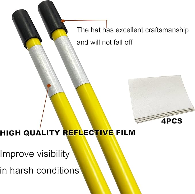 Snow Plow Blade Markers Guides Kit 24''304 Stainless Steel Vertical Stud Mount Joint Never Break Never Rust High Visibility Fit for Boss Western plows and More (Yellow)