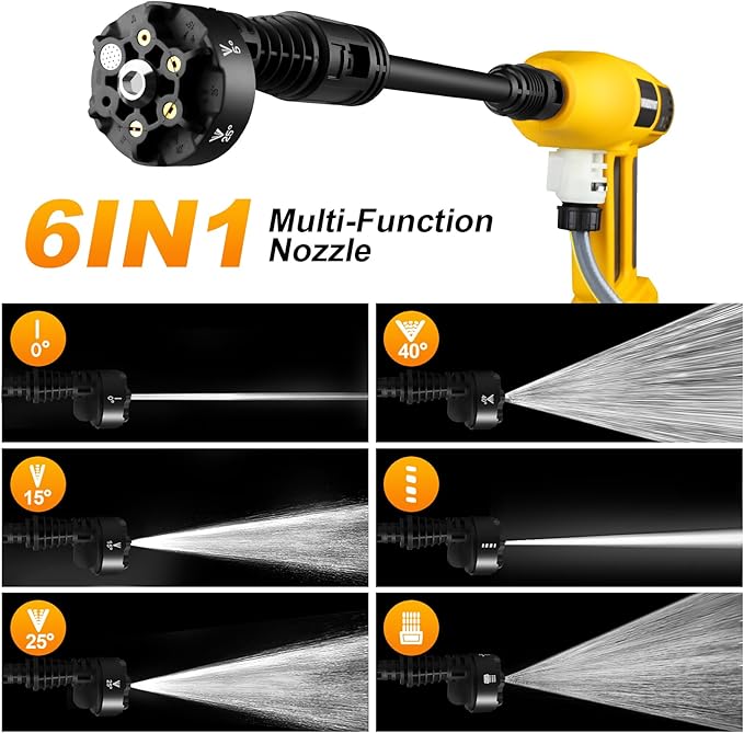 Cordless Pressure Washer with Faucet & Garden Hose Connector, 2 X 5.0AH Batteries, 2000PSI MAX Portable Pressure Washer with Brushless Motor, 4 Speed Adjustment LCD Touch Screen, 6-in-1 Nozzle