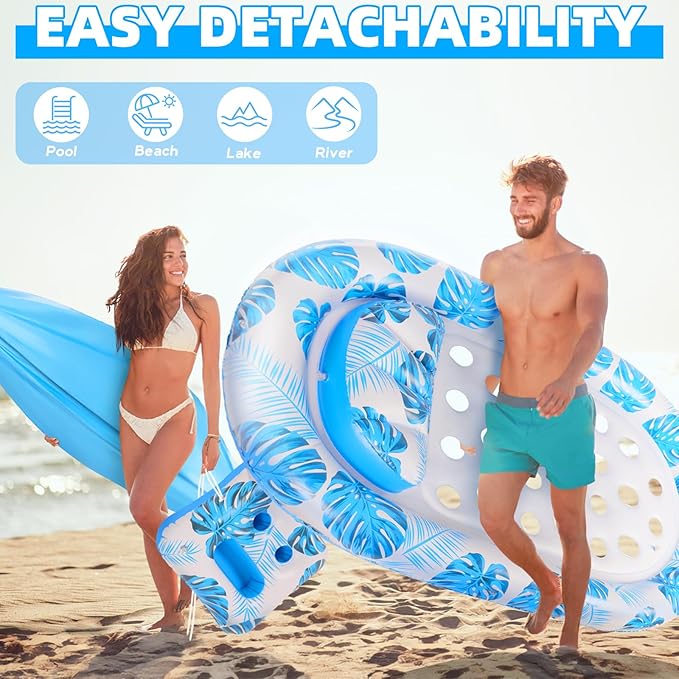 2025 New Pool Floats Adult with Canopy and Cup Holder, 3-in-1 Inflatable Pool Lounge Floaties for Swimming Pool Lake Beach Water, Raft Lounger Floating Chair for Adults Heavy Duty