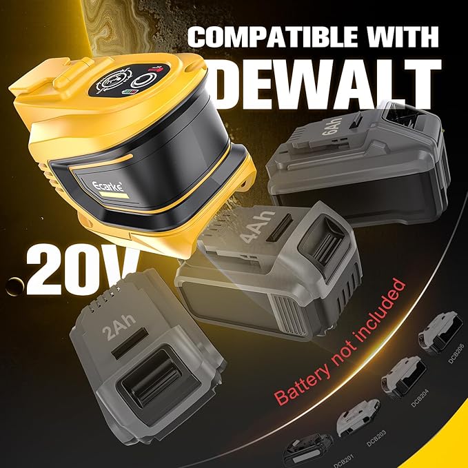 200W Power Inverter Compatible with DeWalt 20V Battery, Ecarke Real 200W DC 20V to AC 110V Battery Inverter, Portable Power Station Generator, Charger Adapter Powered Outlet 2 USB Ports &Type-C&AC
