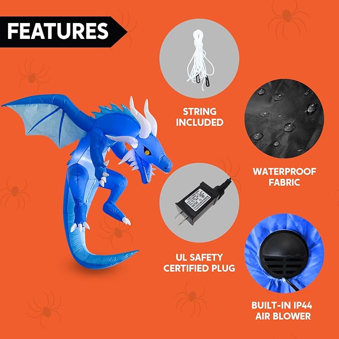 Joiedomi 5 Ft Tall Halloween Inflatables Hanging Ice Dragon Outdoor Decorations, Hanging Ice Dragon Blow Up for Yard with Build-in LEDs, Halloween Inflatables Party Supplies Outdoor Decor for Yard
