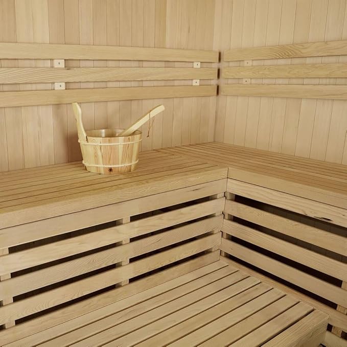 Customize Indoor Steam Sauna, 4-8 Person, Pentagon Design with Electric Sauna Heater, Canadian Hemlock/Red Cedar, WiFi Control Option, Double Level Bench, 8 mm Tempered Glass, 7-Color Lights, 220V