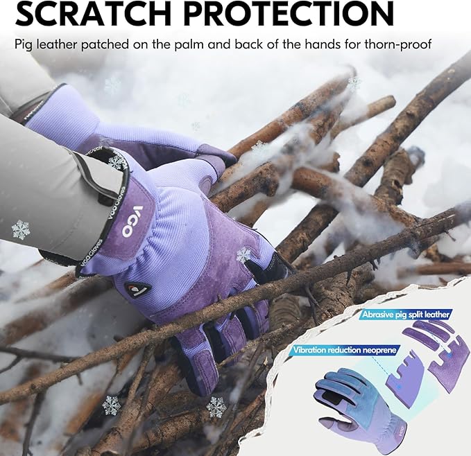 Vgo... Winter Gardening Gloves Women,Safety Work Gloves, Puncture-proof,Thornproof,Touchscreen(1 Pair,S,Purple,SL7471FLWP)