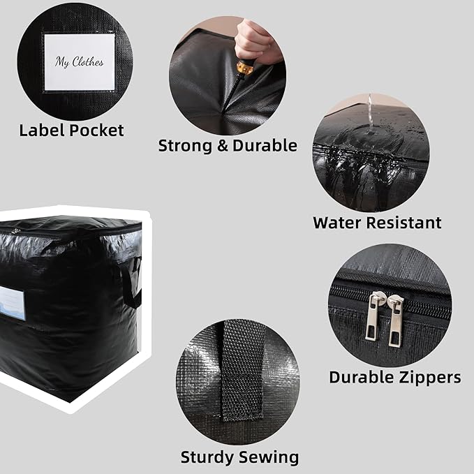 3 Pack Extra Large 91L Heavy Duty Moving Bags – Waterproof Foldable Storage Totes with Reinforced Handles for Clothes, Blankets, Bedding, Pillows, Toys & Christmas Decorations