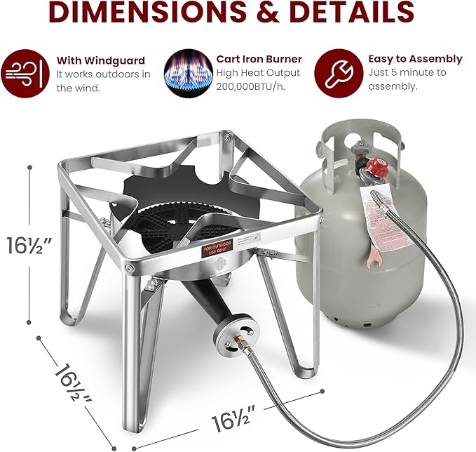 ARC 52QT Stainless Steel Turkey Fryer Pot with 36" Large Spoon, Propane Burners Kit, Tamale Steamer Pot with Basket, Steamer Rack, for Outdoor Cooking, Seafood Boil, Crawfish Boil, Home Brewing