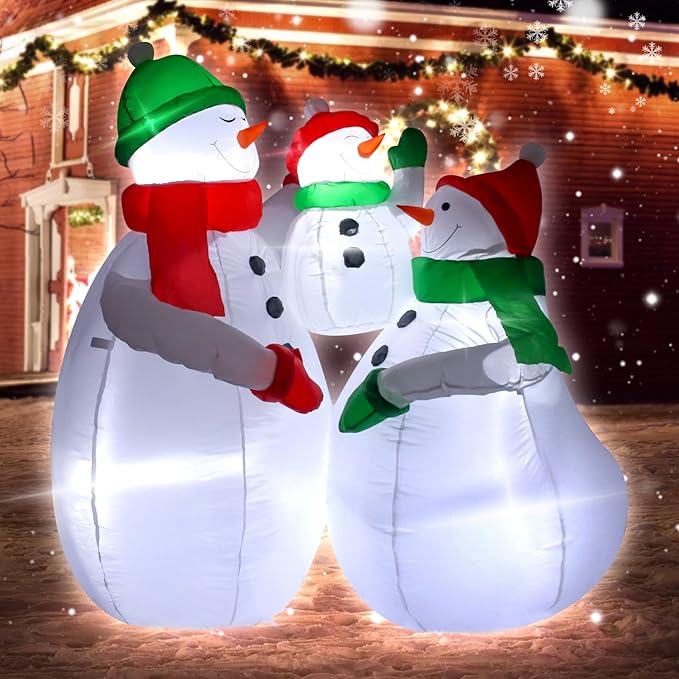 5 Feet Tall Inflatable Christmas Snowman Family Set Outdoor Holiday Decoration with LED Lights Perfect for Lawn Garden Entrance Christmas Party Joyful Atmosphere Family