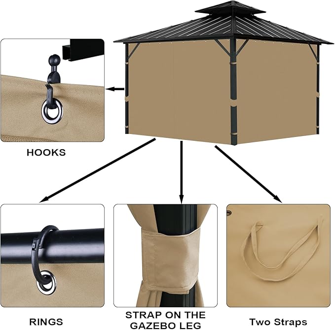 Gazebo Universal Replacement Privacy Curtain, 12'X14' Gazebo Curtains Outdoor Waterproof, 4-Panels Sidewall with Zipper for Patio, Garden and Backyard (Only Curtains, 12'X14', Beige)