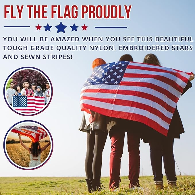 American Flag - Heavy-Duty US Flag - Embroidered Stars - Nylon USA Flag Built for Outdoors - Sewn Stripes - UV Protection - Brass Grommets (4x6 ft)