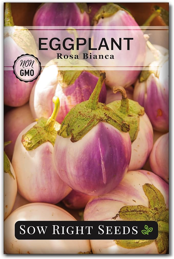 Sow Right Seeds - Rosa Bianca Eggplant Seed for Planting - Productive Variety Prized by Chefs - Non-GMO Heirloom Packet with Instructions to Plant an Outdoor Home Vegetable Garden - Pink and White (1)