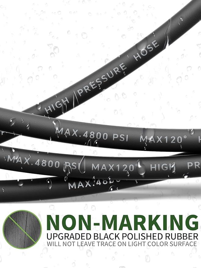 3/8" 4800PSI Pressure Washer Hose 50FT with Swivel Quick Connect for Cold/Hot Water Max 248°F, Kink Resistant Steel Wire Braided, Wear Resistant Power Washer Hose with M22 14mm Adapter