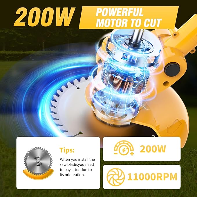 24V Electric Weed Wacker Cordless Grass Trimmer with 2x2000mAh Batteries & Fast Charger, 3 in 1 Stringless Lightweight Brush Cutter/Edger/Mower with 3 Types Blade & Wheels for Garden and Yard Lawn