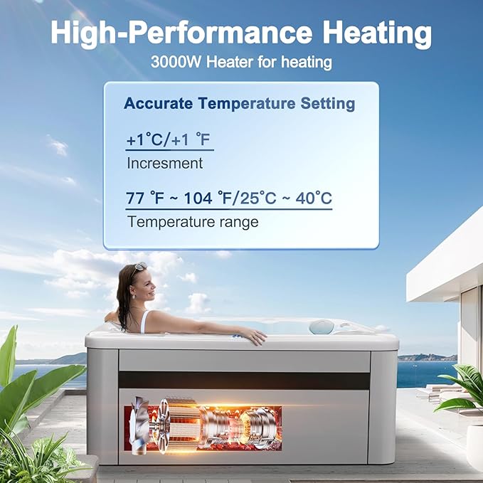 OCEAN FUTURE Hot Tub, 6 Person Indoor Outdoor Hot Tub Spa, Outdoor Spa 240V, Massage Tub with 35 Jets, LED Lighting, Headrests, Outdoor Spa 85" x 85"