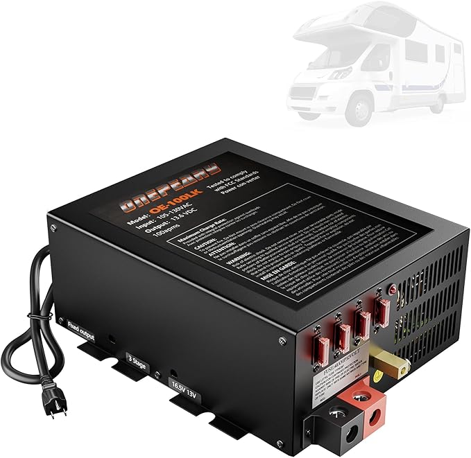 PM4 100 Amp RV Power Converter - Power Converter with Built-in 4 Stage Smart Battery Charger - Multiple Capacities 100A 110V AC to 12V DC 100 Amp Battery Charger RV Power Converter Replacement